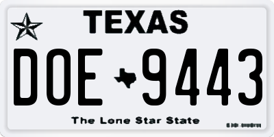 TX license plate DOE9443