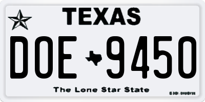 TX license plate DOE9450