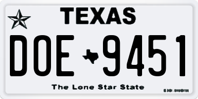 TX license plate DOE9451