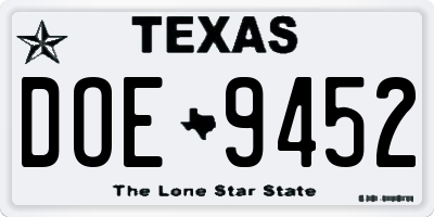 TX license plate DOE9452
