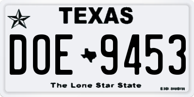 TX license plate DOE9453