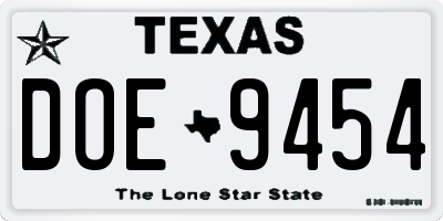 TX license plate DOE9454