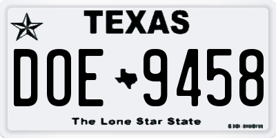 TX license plate DOE9458