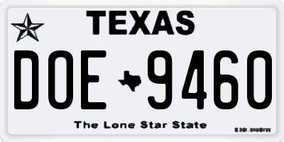 TX license plate DOE9460