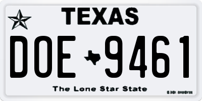 TX license plate DOE9461