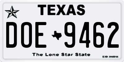 TX license plate DOE9462