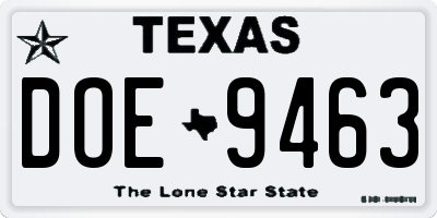 TX license plate DOE9463