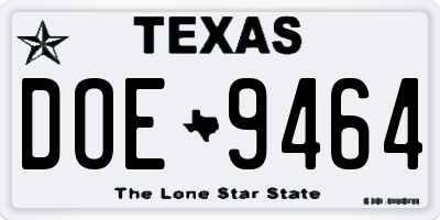 TX license plate DOE9464