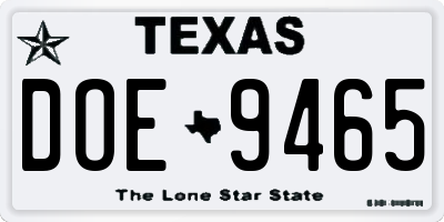 TX license plate DOE9465