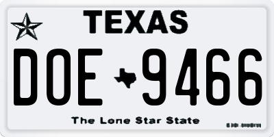 TX license plate DOE9466