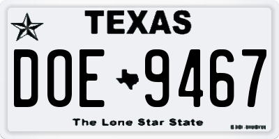 TX license plate DOE9467