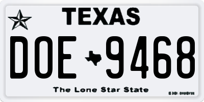 TX license plate DOE9468