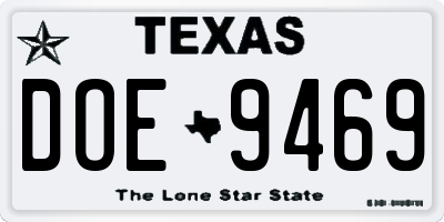 TX license plate DOE9469