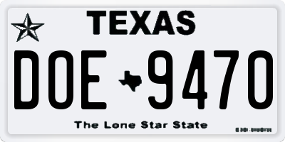 TX license plate DOE9470