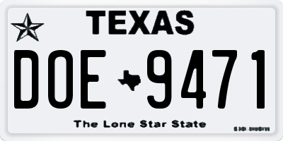 TX license plate DOE9471