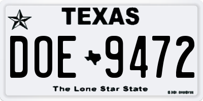 TX license plate DOE9472