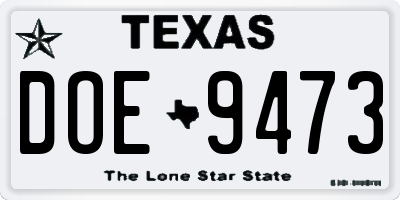TX license plate DOE9473