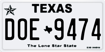TX license plate DOE9474