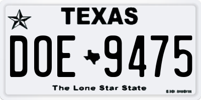 TX license plate DOE9475