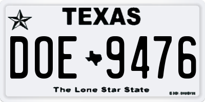TX license plate DOE9476