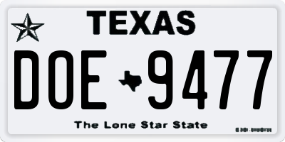 TX license plate DOE9477