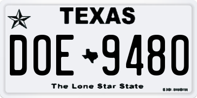 TX license plate DOE9480