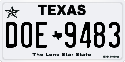 TX license plate DOE9483