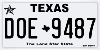 TX license plate DOE9487