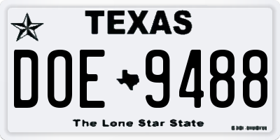 TX license plate DOE9488