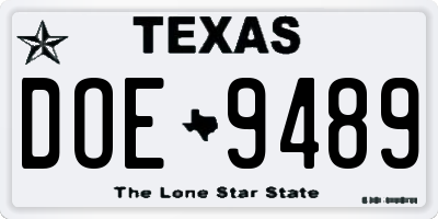 TX license plate DOE9489