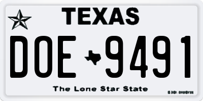 TX license plate DOE9491
