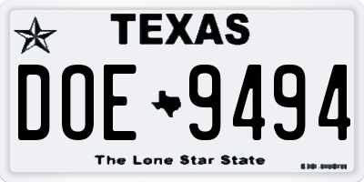 TX license plate DOE9494