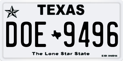 TX license plate DOE9496