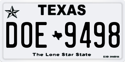 TX license plate DOE9498