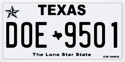 TX license plate DOE9501