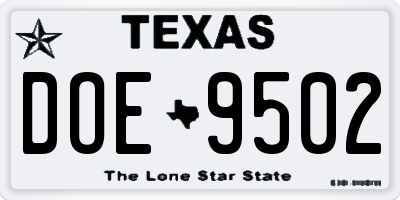 TX license plate DOE9502