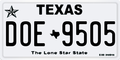 TX license plate DOE9505