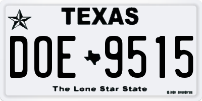 TX license plate DOE9515