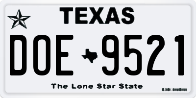 TX license plate DOE9521