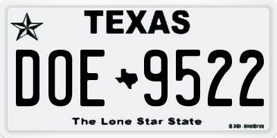TX license plate DOE9522