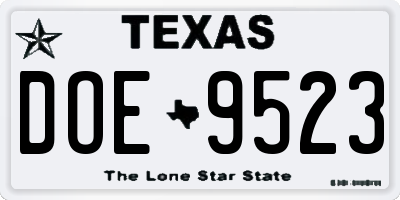 TX license plate DOE9523