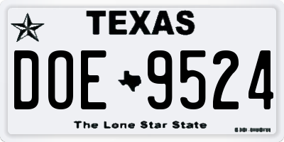 TX license plate DOE9524