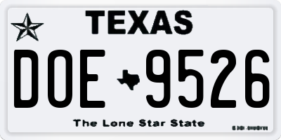TX license plate DOE9526