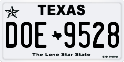 TX license plate DOE9528