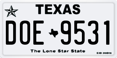 TX license plate DOE9531