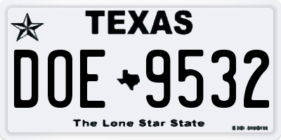 TX license plate DOE9532