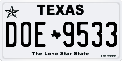 TX license plate DOE9533