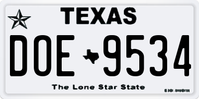 TX license plate DOE9534