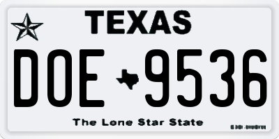 TX license plate DOE9536