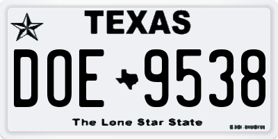TX license plate DOE9538